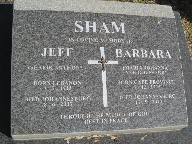 SHAM Shafik Anthony 1923-2003 &amp; Maria Johanna GOUSSARD 1926-2010