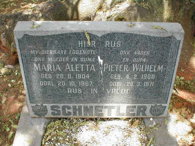 SCHNETLER Pieter Wilhelm 1900-1971 &amp; Maria Aletta 1904-1967