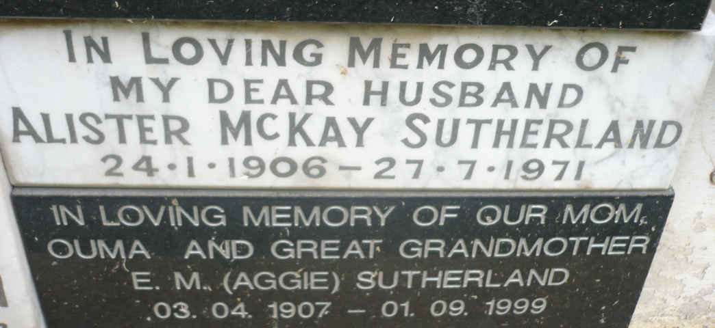 SUTHERLAND Alister McKay 1906-1971 &amp; E.M. 1907-1999