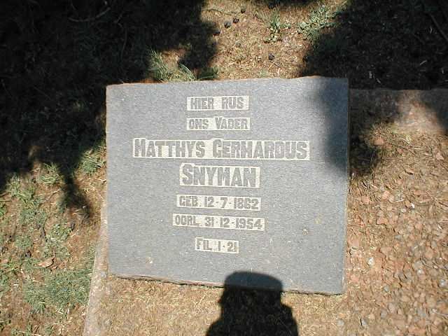 SNYMAN Matthys Gerhardus 1862-1954