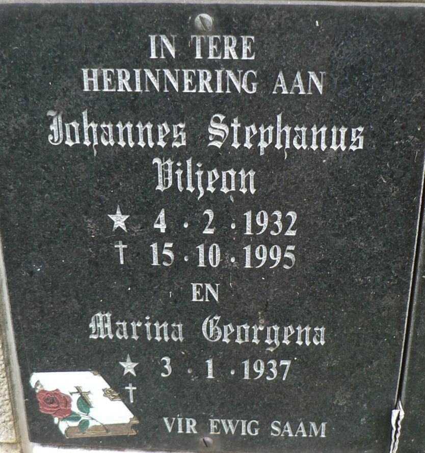 VILJOEN Johannes Stephanus 1932-1995 &amp; Marina Georgena 1937-