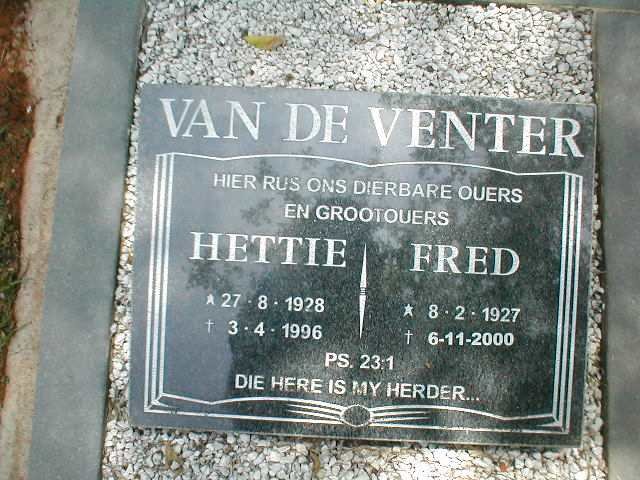 VENTER Fred, van de 1927-2000 &amp; Hettie 1928-1996