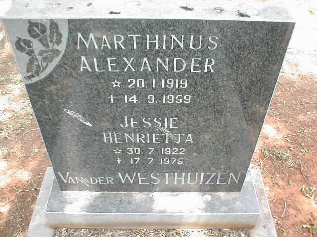 WESTHUIZEN Marthinus Alexander, van der 1919-1959 &amp; Jessie Henrietta 1922-1975
