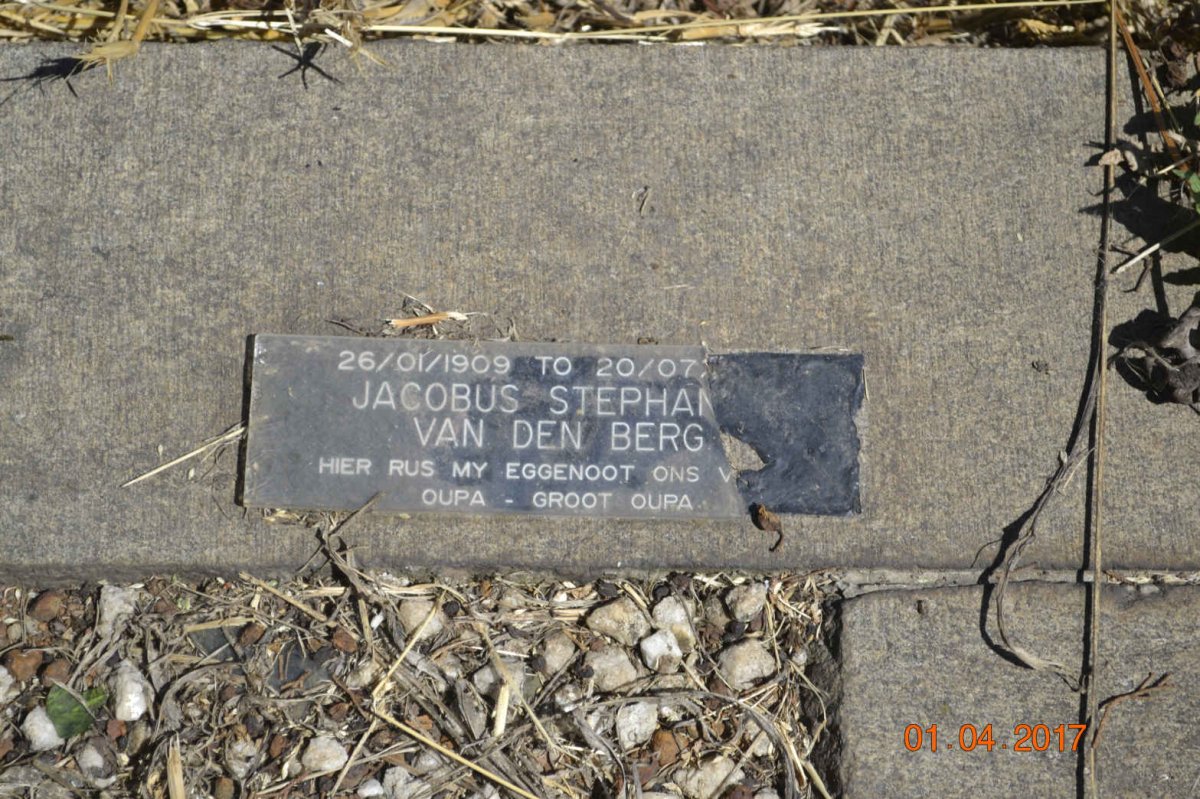 BERG Jacobus Stephan, van den 1909-
