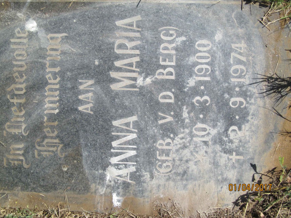 BURGER Anna Maria nee v.d. BERG 1900-1974