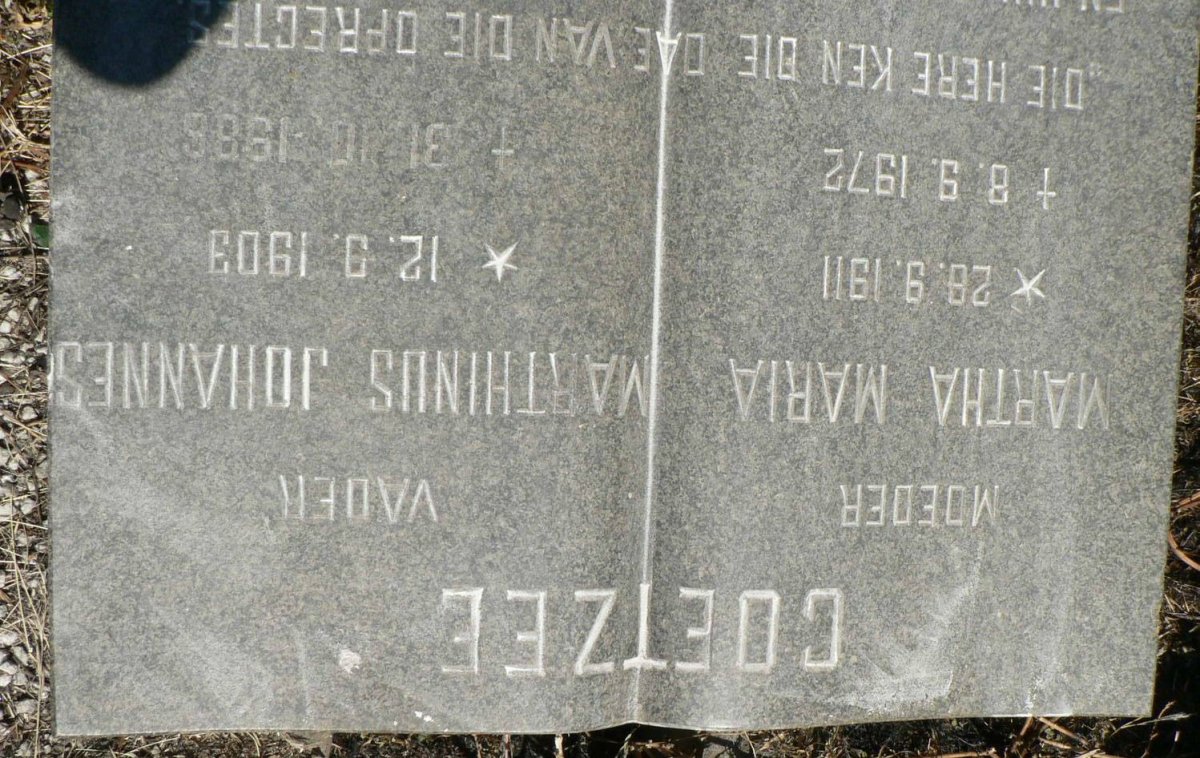 COETZEE Marthinus Johannes 1903-1986 &amp; Martha Maria 1911-1972