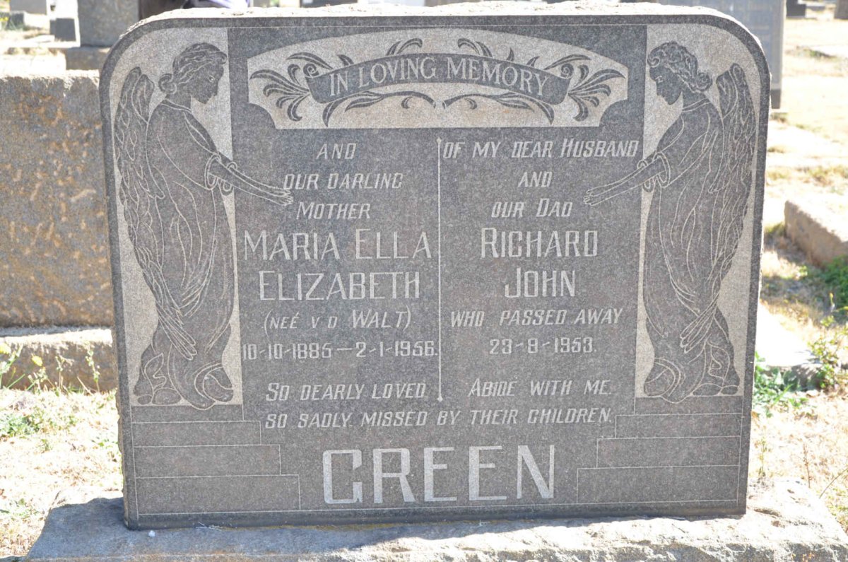 GREEN Richard John -1953 &amp; Maria Ella Elizabeth V.D. WALT 1885-1956