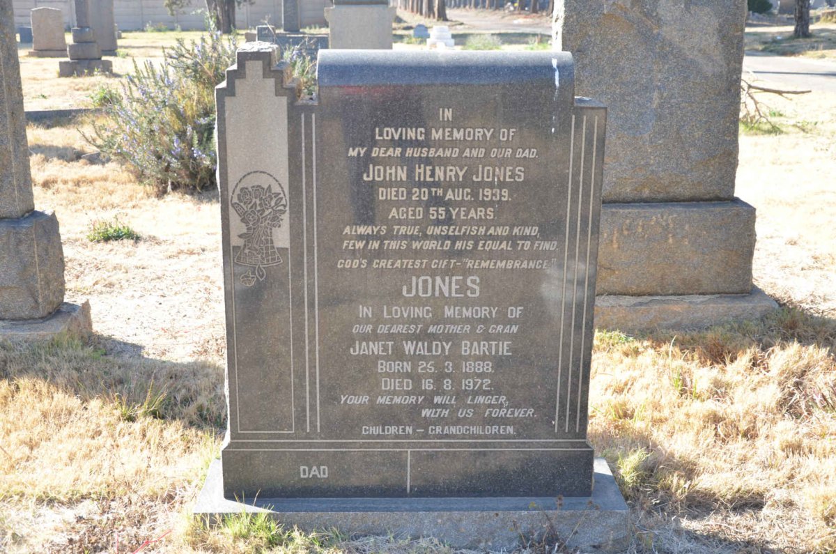 JONES John Henry -1939 &amp; Janet Waldy Bartie 1888-1972