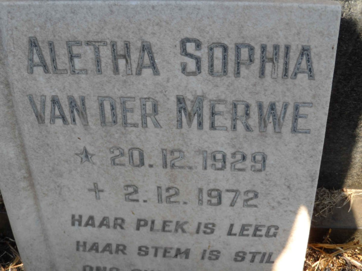MERWE Aletha Sophia, van der 1929-1972