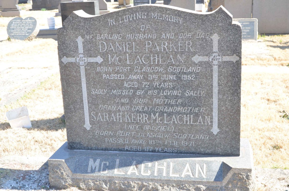 McLACHLAN Daniel Parker -1952 &amp; Sarah Kerr DALZIEL -1971