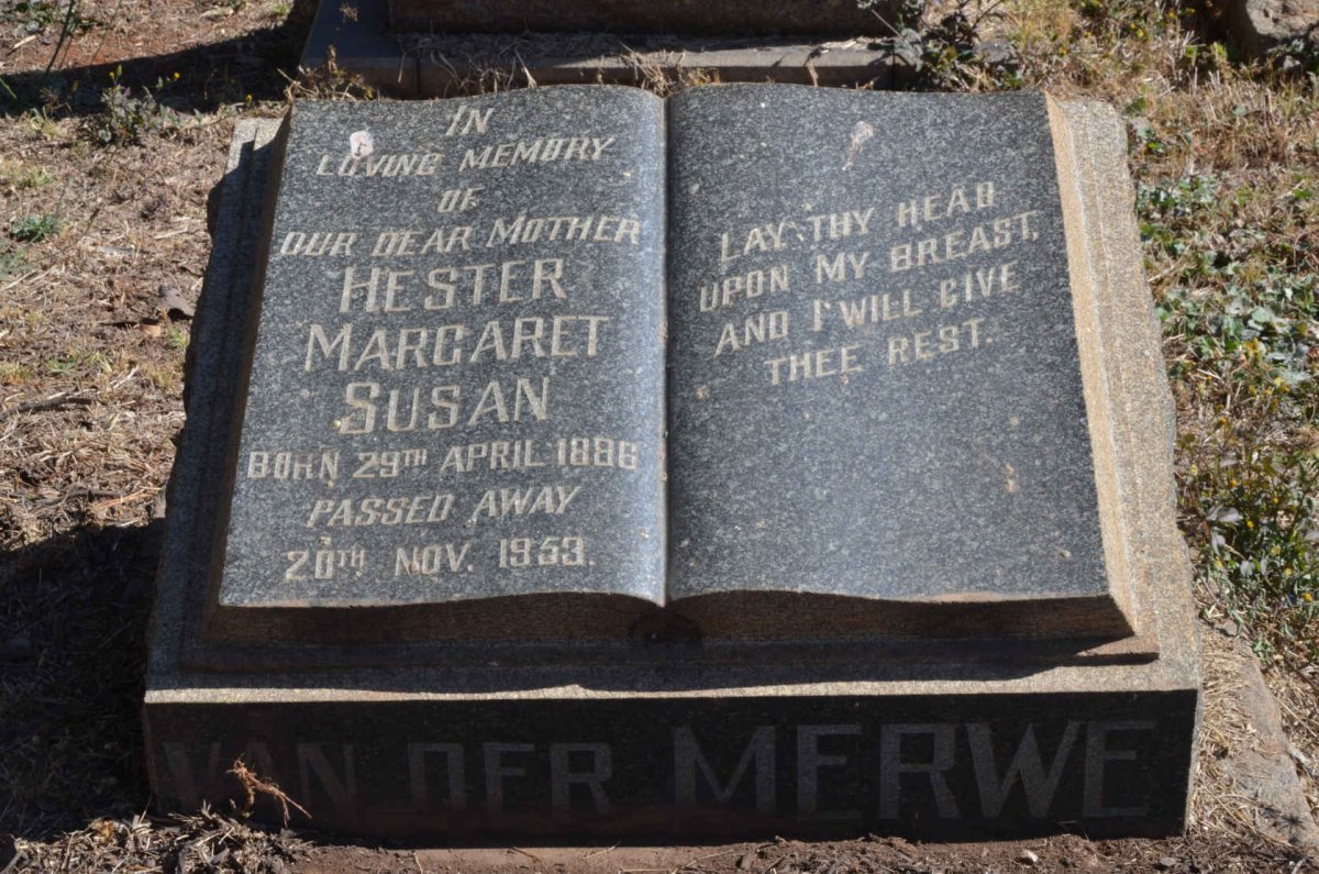 MERWE Hester Margaret Susan, van der 1886-1953