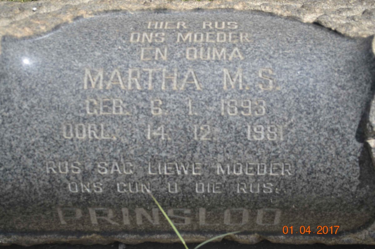 PRINSLOO Martha M.S. 1893-1981