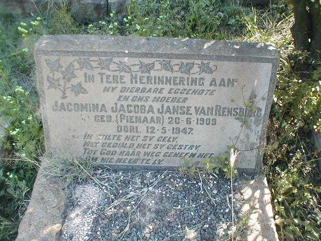 RENSBURG Jacomina Jacoba, Janse van nee PIENAAR 1909-1947