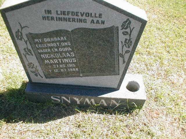 SNYMAN Nickolaas Martinus 1915-1988