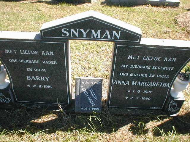 SNYMAN Barry 1916- &amp; Anna Margaretha 1922-1989 :: LABUSCHAGNE Christo 1982-1988