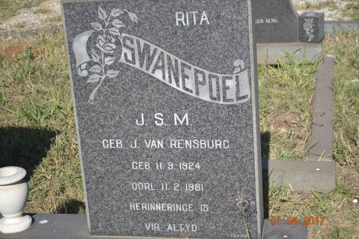 SWANEPOEL J.S.M. nee J. VAN RENSBURG 1924-1981