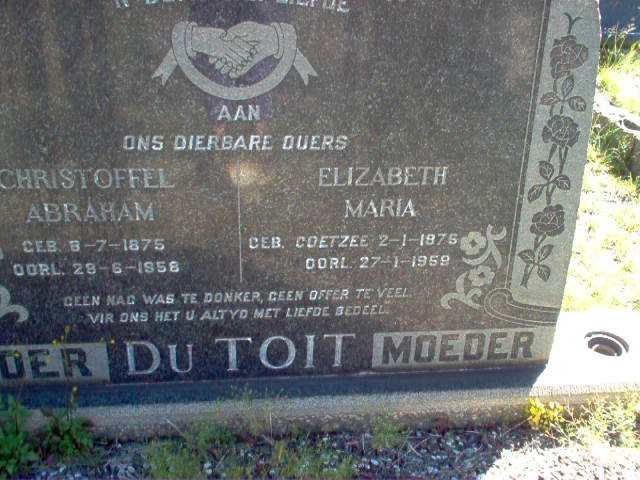 TOIT Christoffel Abraham, du 1875-1958 &amp; Elizabeth Maria COETZEE 1875-1959