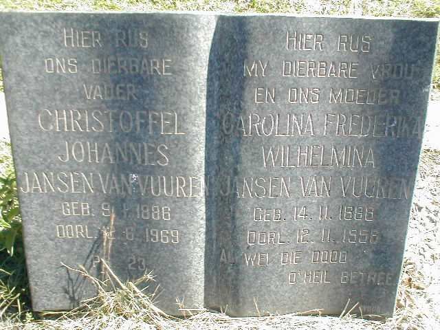 VUUREN Christoffel Johannes, Jansen van 1886-1969 &amp; Carolina Frederika Wilhelmina 1888-1958