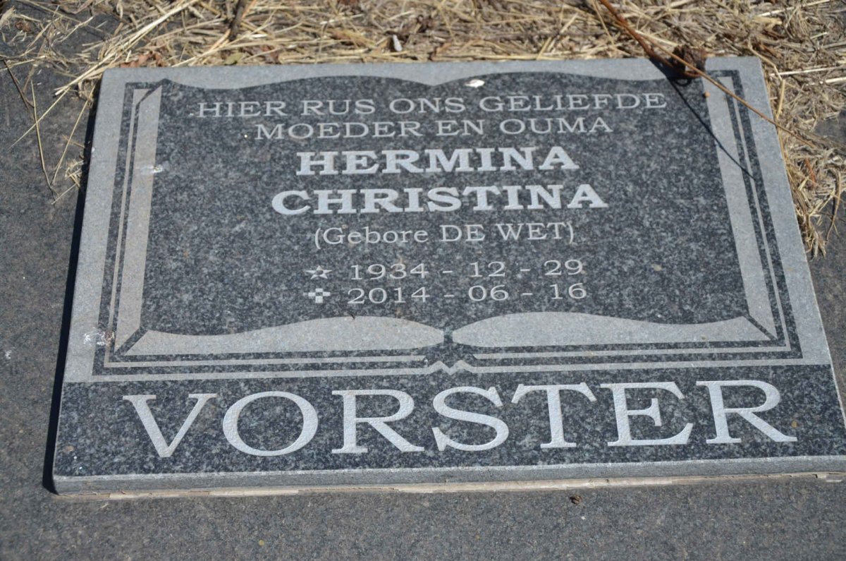 VORSTER Hermina Christina nee DE WET 1934-2014