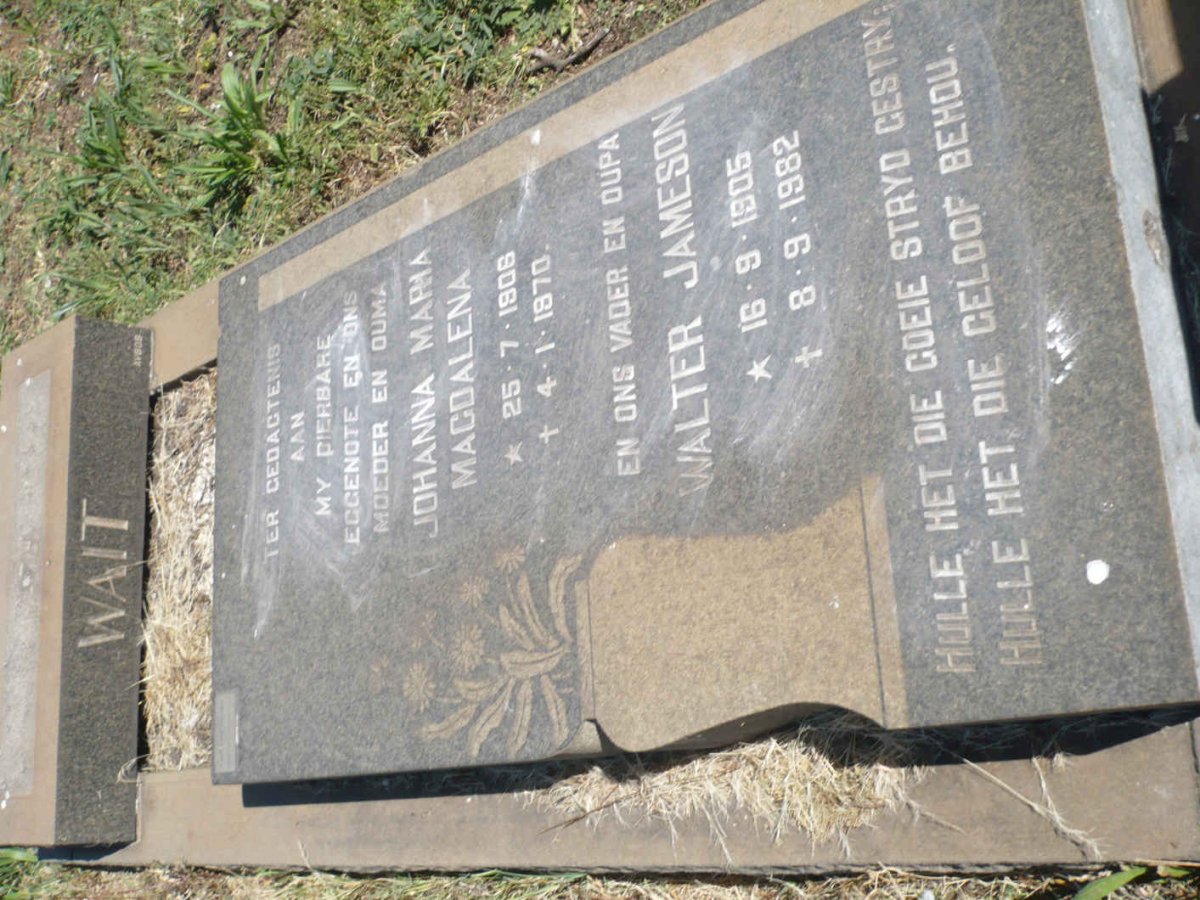 WAIT Walter Jameson 1905-1982 &amp; Johanna Maria Magdalena 1906-1970