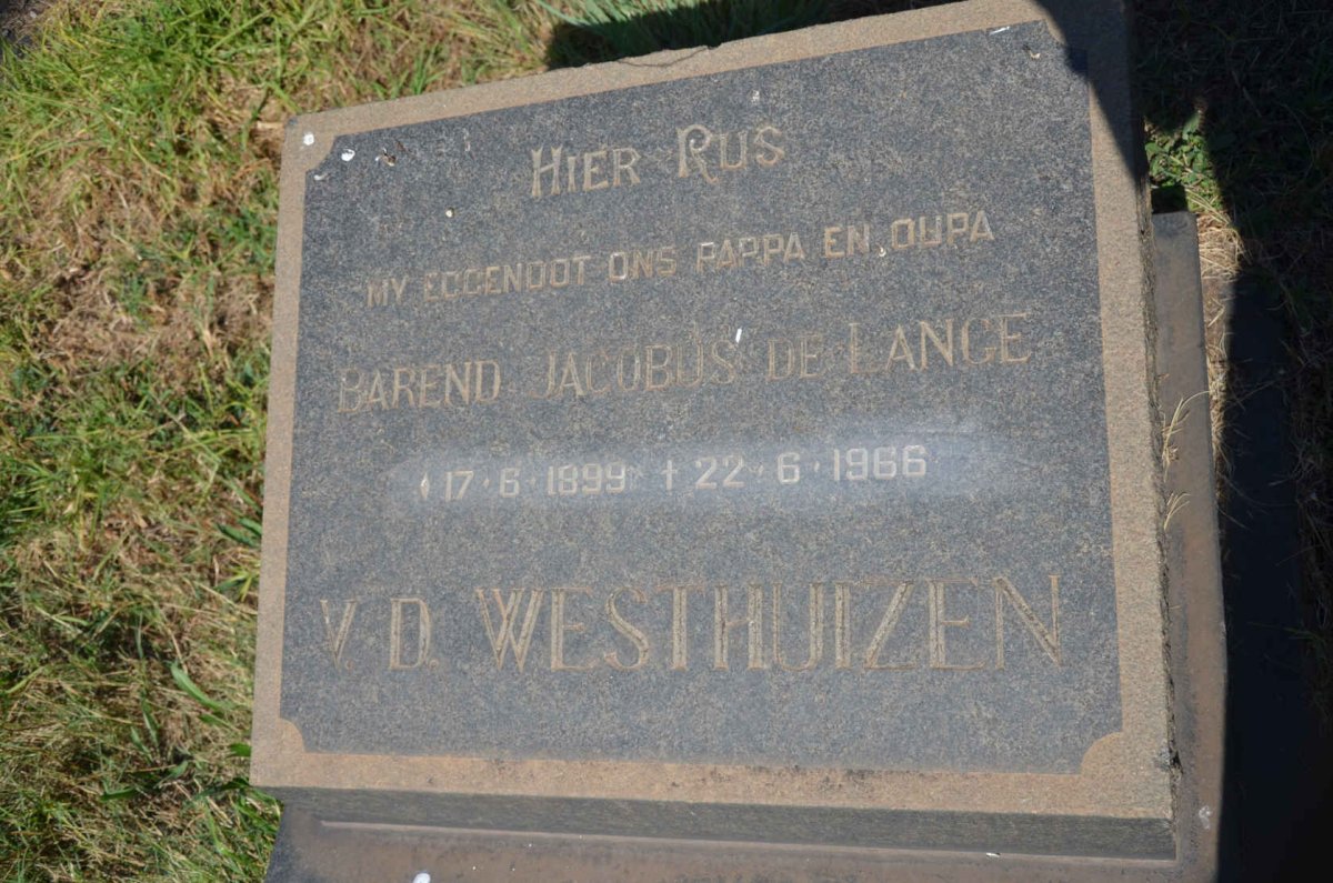 WESTHUIZEN Barend Jacobus de Lange, v.d. 1899-1966