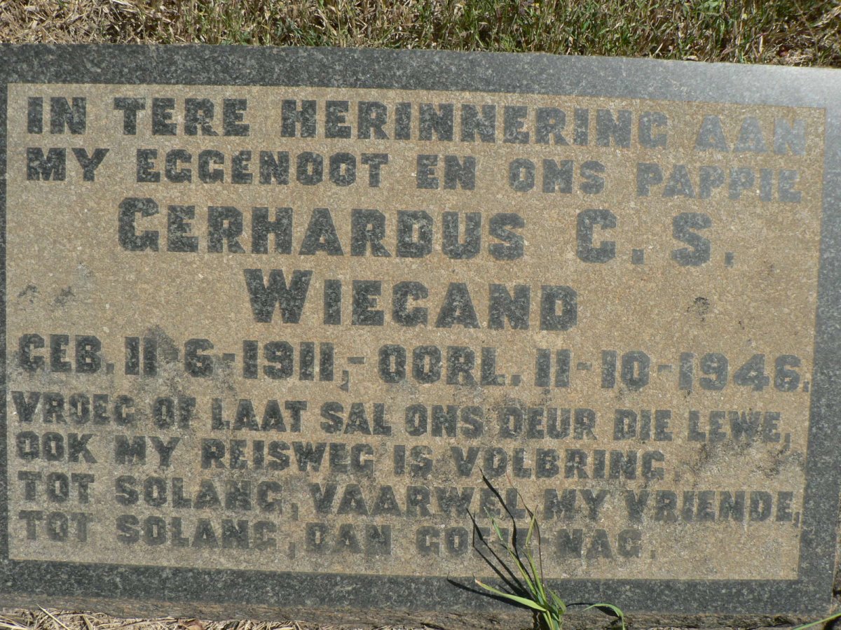 WIEGAND Gerhardus C.S. 1911-1946