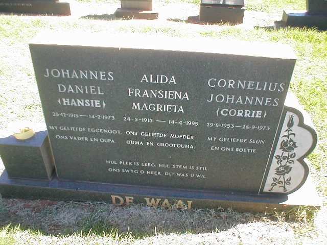 WAAL Johannes Daniel, de 1915-1973 &amp; Alida Fransiena Magrieta 1915-1955 :: DE WAAL Cornelius Johannes 1953-1973