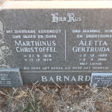BARNARD Marthinus Christoffel 1918-1979 &amp; Aletta Gertruida 1920-1986