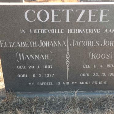 COETZEE Jacobus Johannes 1903-1988 &amp; Elizabeth Johanna 1907-1977