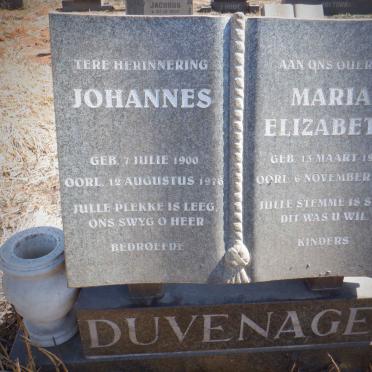 DUVENAGE Johannes 1900-1876 &amp; Maria Elizabeth 1908-1997