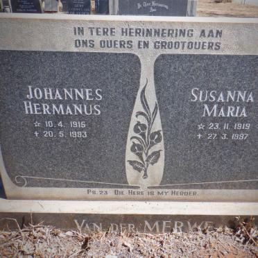 MERWE Johannes Hermanus, van der 1915-1993 &amp; Susanna Maria 1919-1997