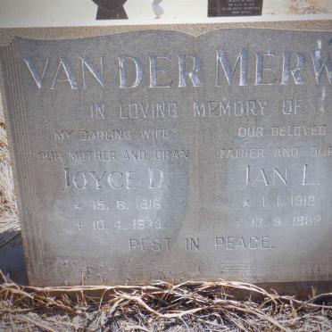 MERWE Jan L., van der 1912-1992 &amp; Joyce D. 1916-1973