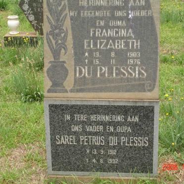 PLESSIS Sarel Petrus, du 1912-1992 :: DU PLESSIS Francina Elizabeth 1903-1976