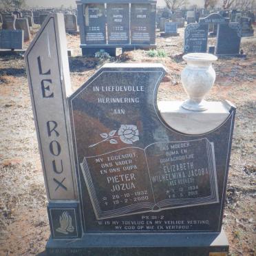 ROUX Pieter Jozua, le 1932-2000 &amp; Elizabeth Wilhelmina Jacoba BEUKES 1934-2013