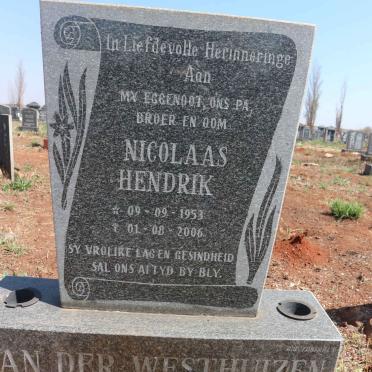 WESTHUIZEN Nicolaas Hendrik, van der 1953-2006