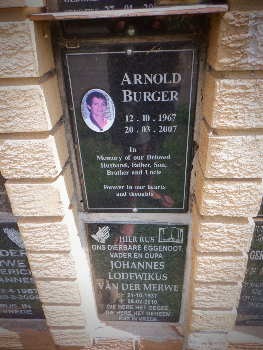 BURGER Arnold 1967-2007 :: MERWE Johannes Lodewikus, van der 1937-2010