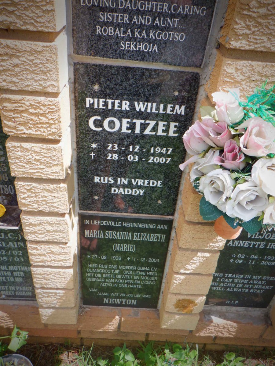 COETZEE Pieter Willem 1947-2007 :: NEWTON Maria Susanna Elizabeth 1936-2004 