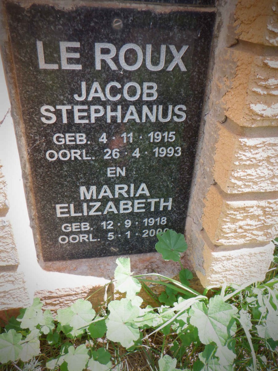 ROUX Jacob Stephanus, le 1915-1993 &amp; Maria Elizabeth 1918-2000 