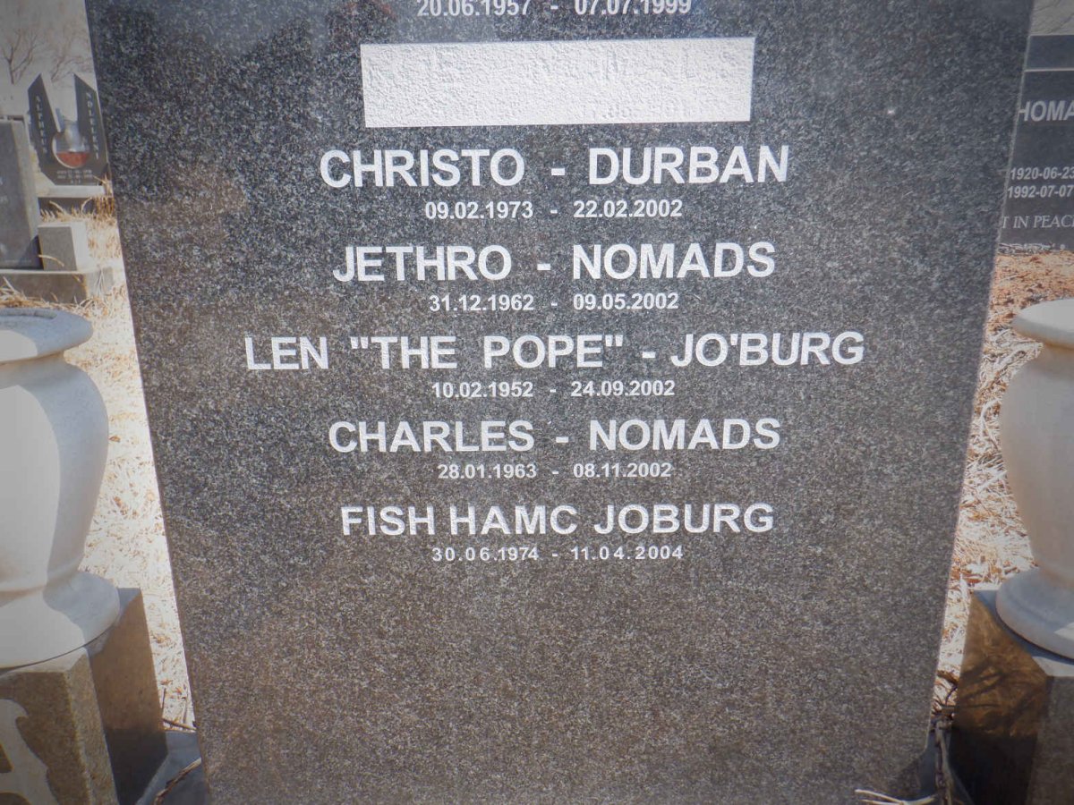 ? Christo 1973-2002 :: ? Jethro 1962-2002? Len The Pope 1952-2002 ? Charles 1963-2002 ? Fish Hemc 1974-2004