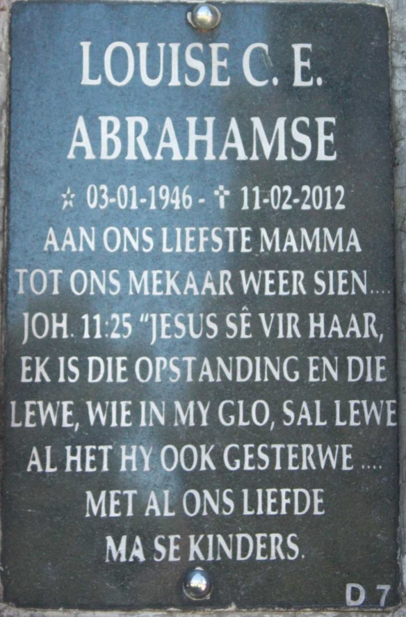 ABRAHAMSE Louise C.E. 1946-2012