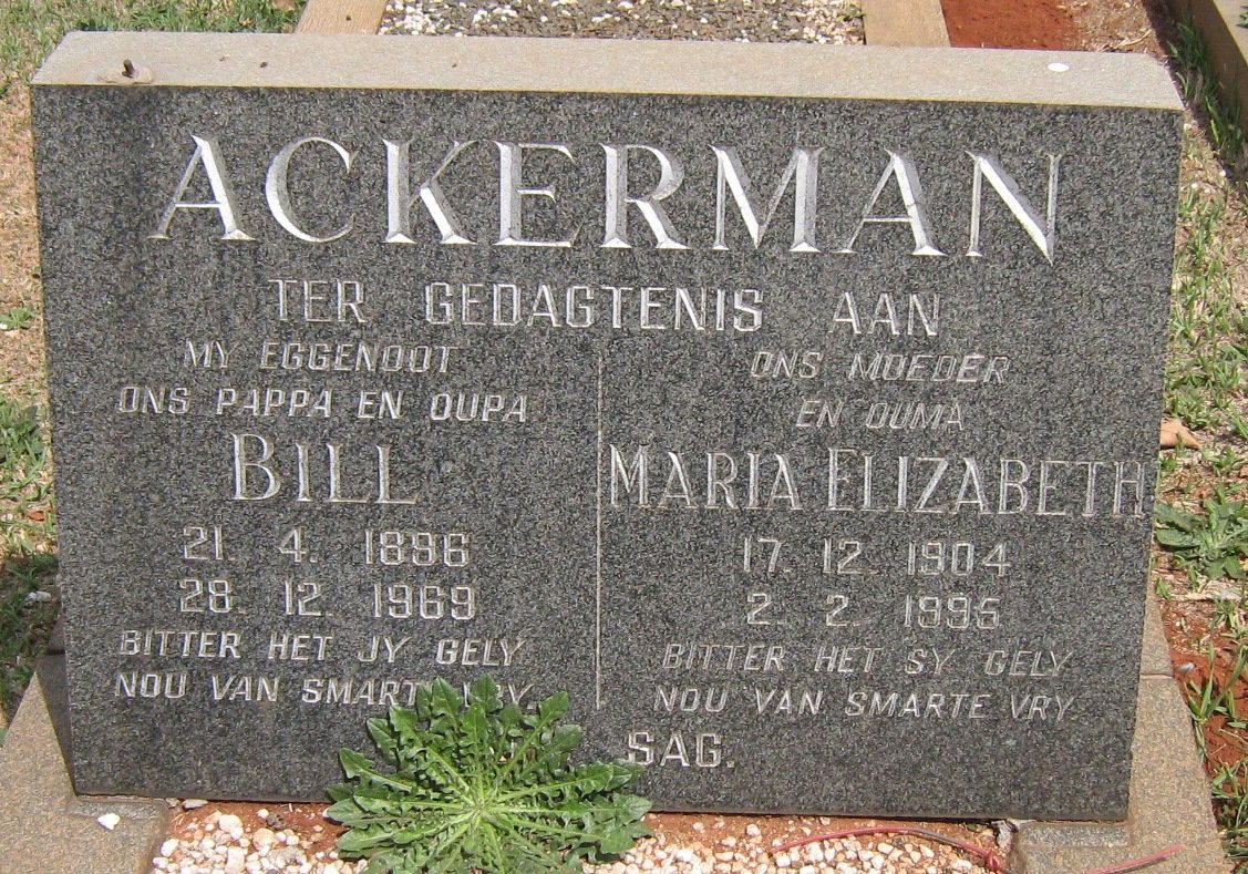 ACKERMAN Bill 1896-1969 &amp; Maria Elizabeth 1904-1995
