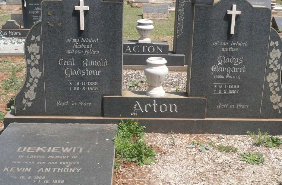 ACTON Cecil Ronald Gladstone 1888-1963 &amp; Gladys Margaret WINTER 1892-1967 :: DEKIEWIT Kevin Anthony 1969-1989