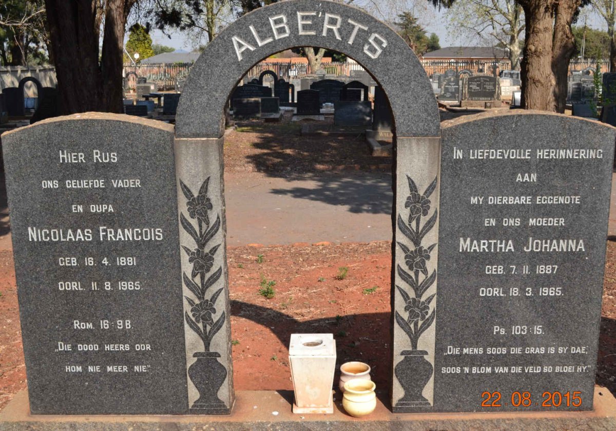 ALBERTS Nicolaas Francois 1881-1965 &amp; Martha Johanna 1887-1965