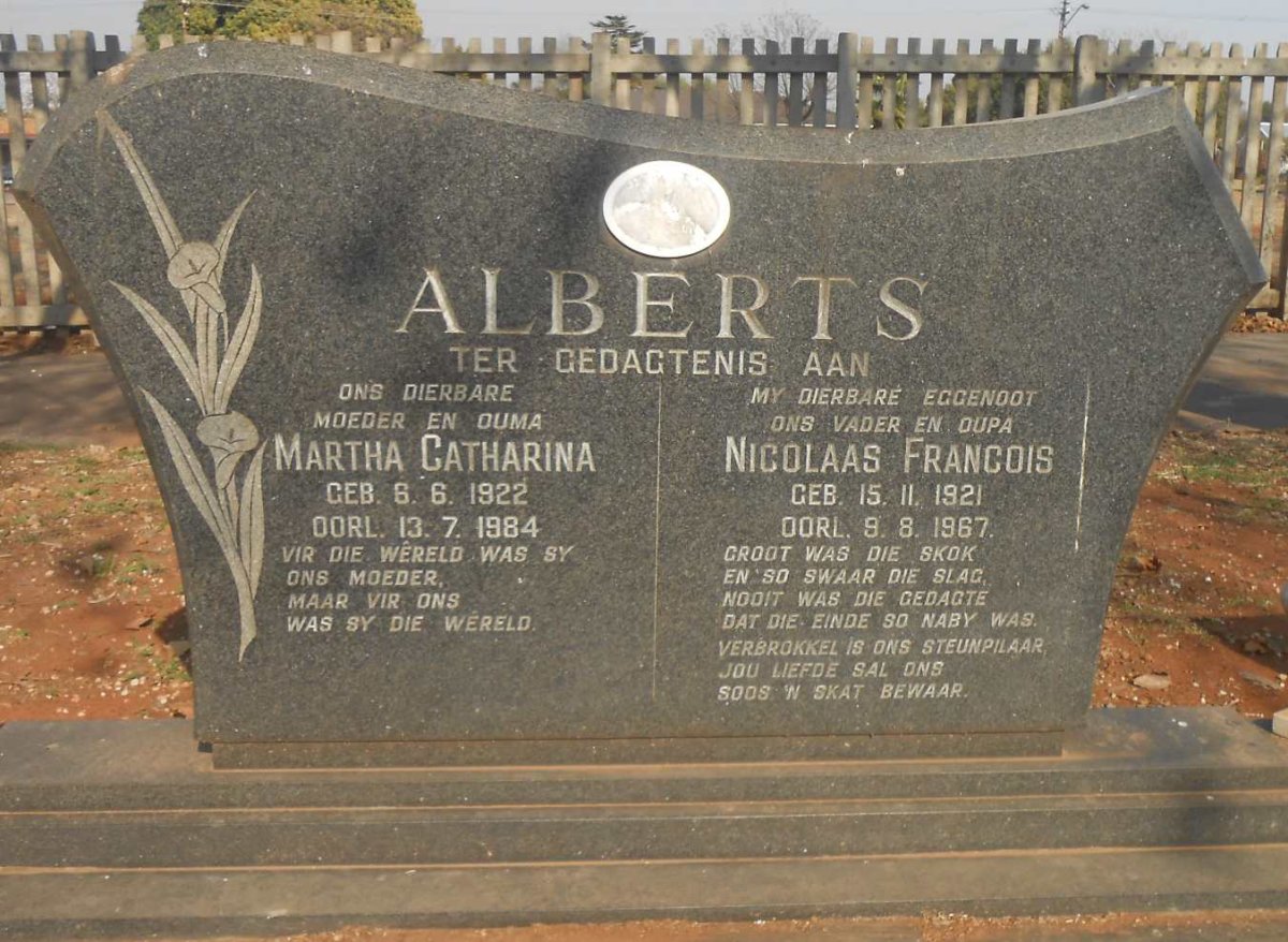ALBERTS Nicolaas Francois 1921-1967 &amp; Martha Catharina 1922-1984