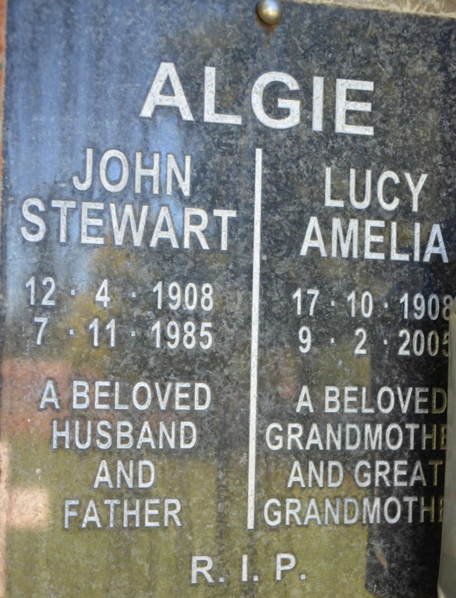 ALGIE John Stewart 1908-1985 &amp; Lucy Amelia 1908-2005