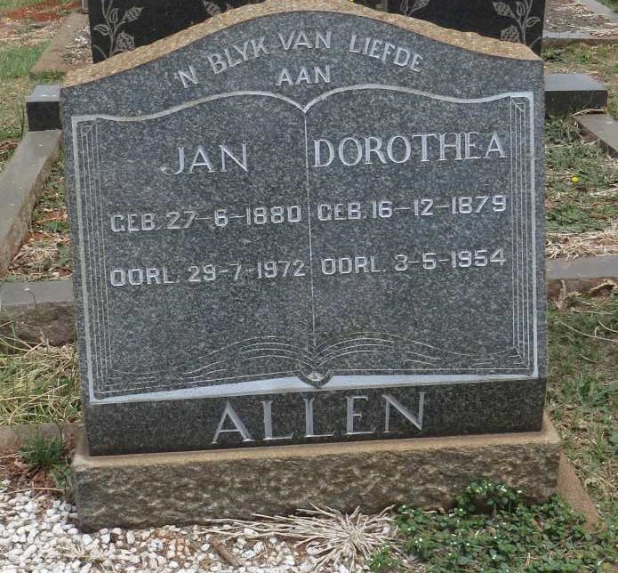 ALLEN Jan 1880-1972 &amp; Dorothea 1879-1954