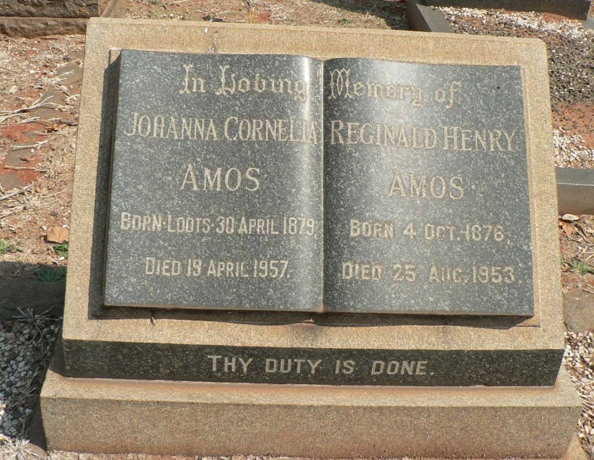 AMOS Reginald Henry 1876-1953 &amp; Johanna Cornelia LOOTS 1879-1957