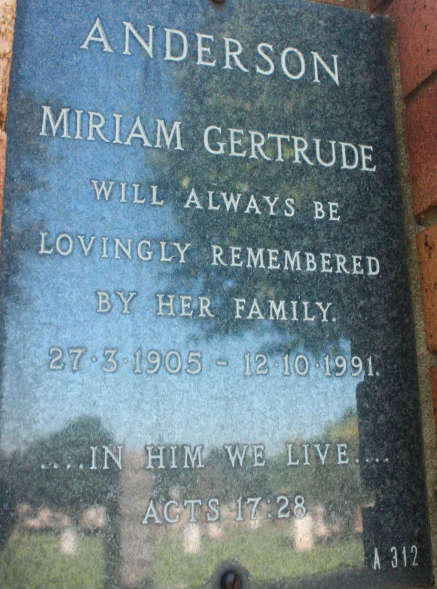 ANDERSON Miriam Gertrude 1905-1991