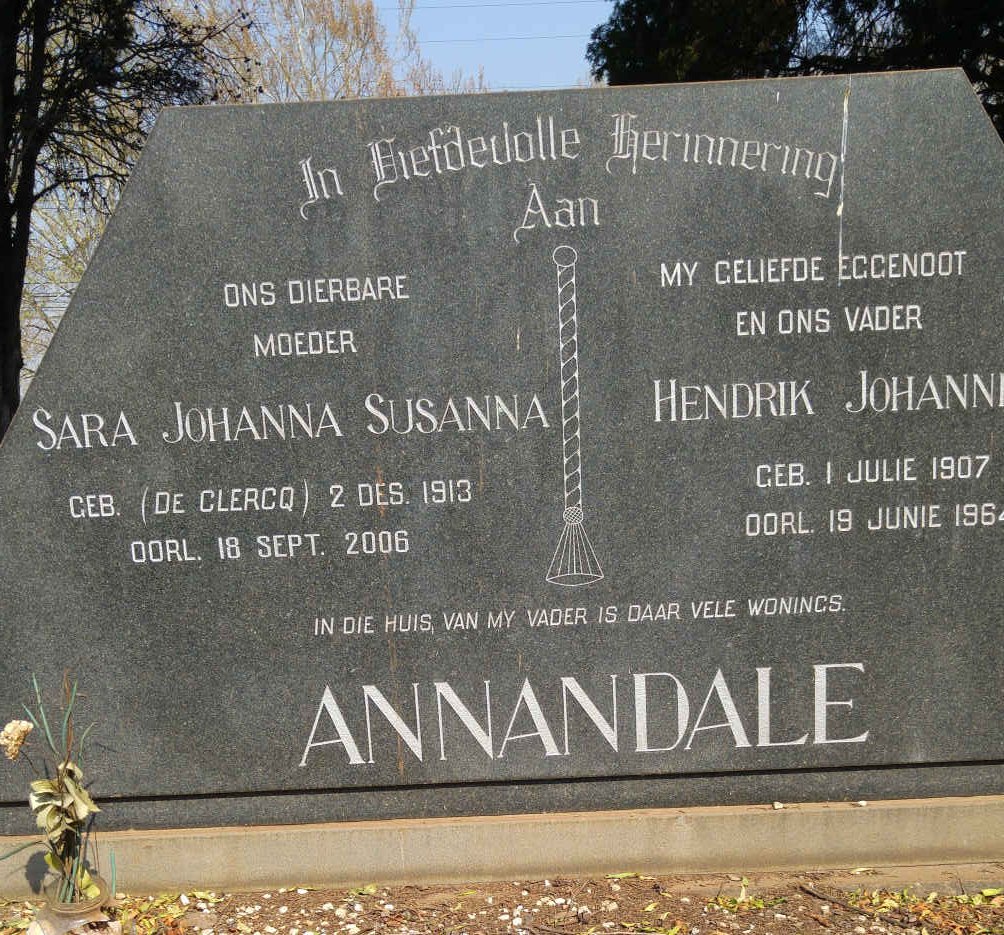 ANNANDALE Hendrik Johannes 1907-1964 &amp; Sara Johanna Susanna DE CLERCQ 1913-2006