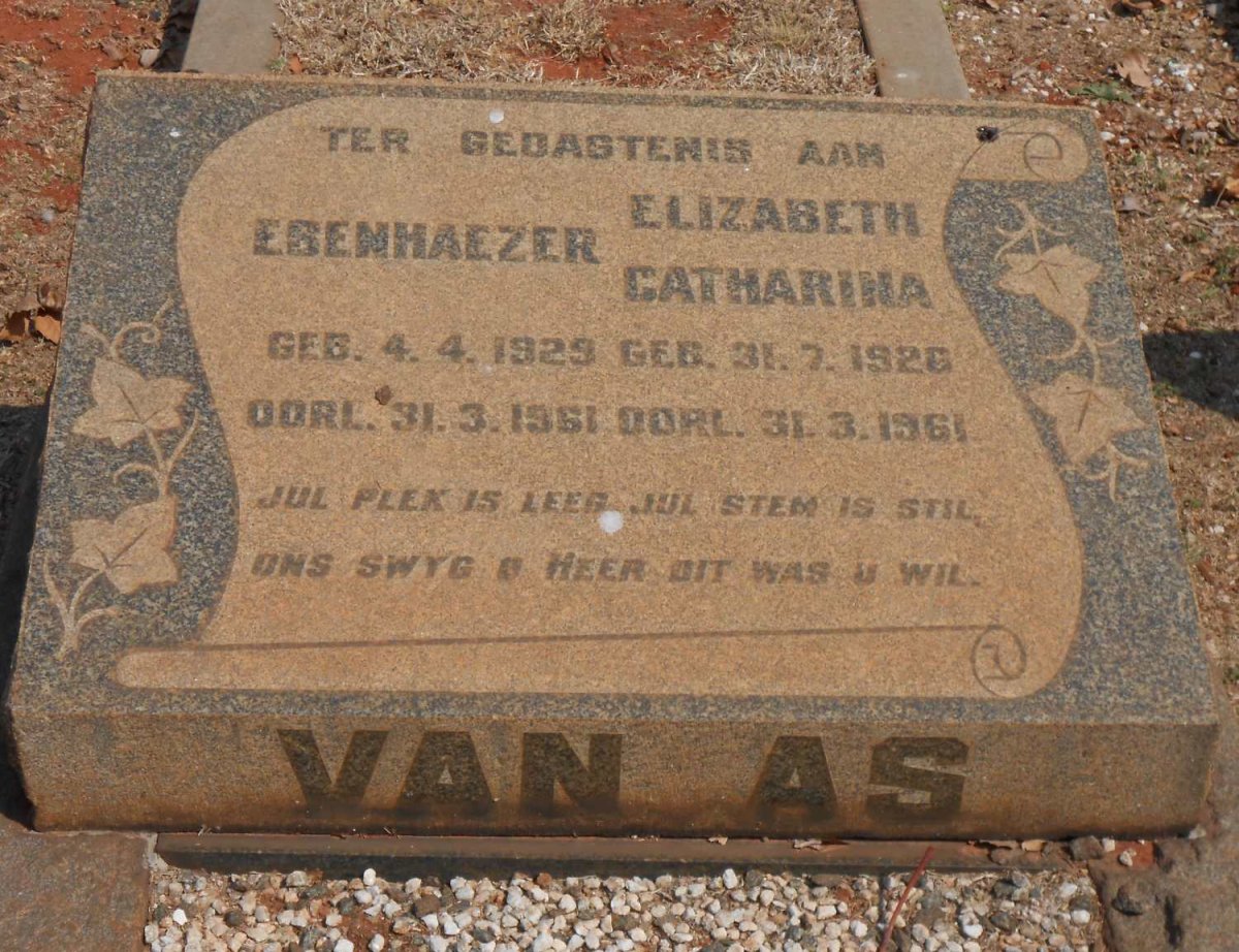 AS Ebenhaezer, van 1929-1961 &amp; Elizabeth Catharina 1926-1961